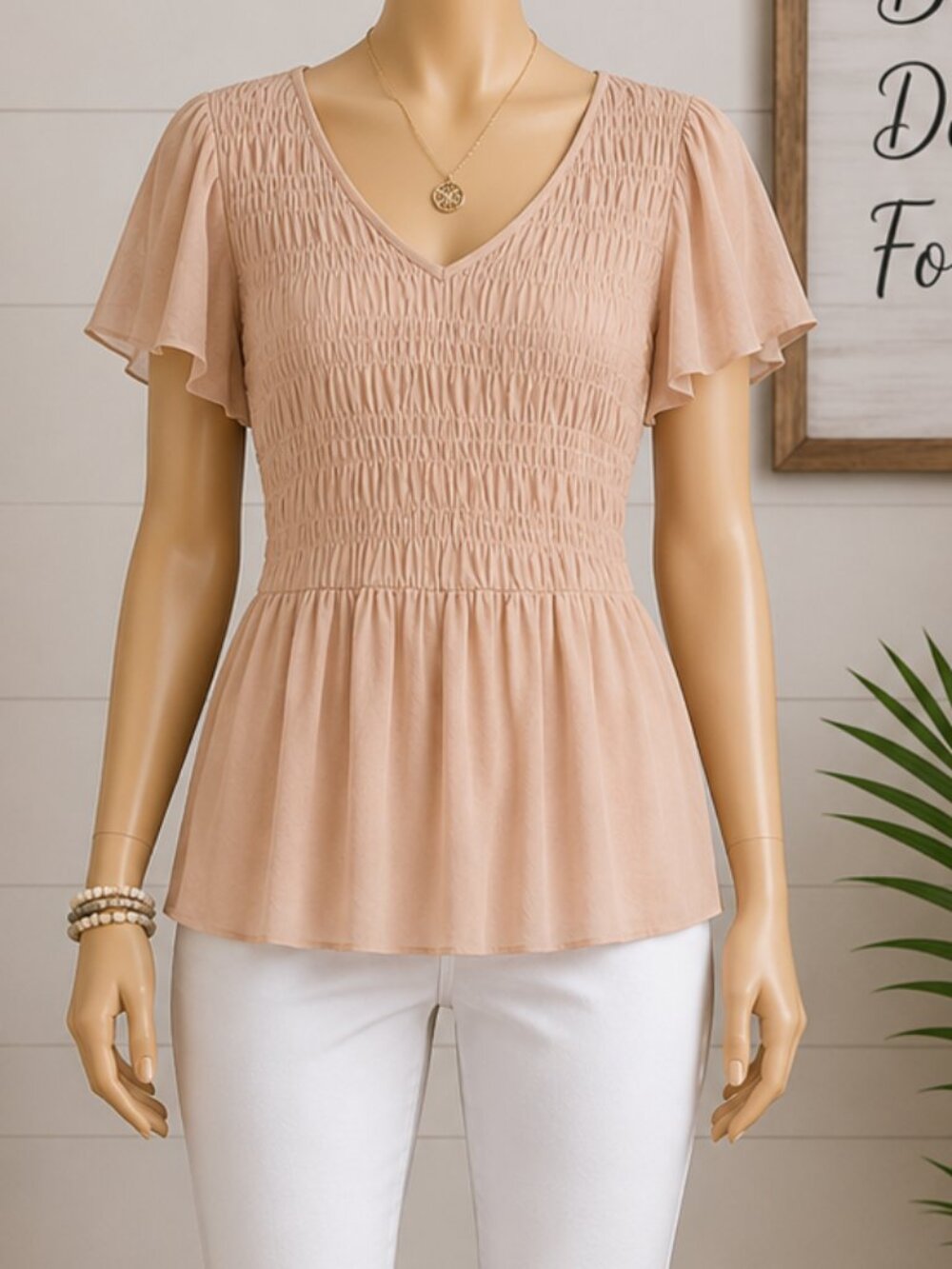 Lane Bryant Smocked Babydoll Blouse – Size 10/12